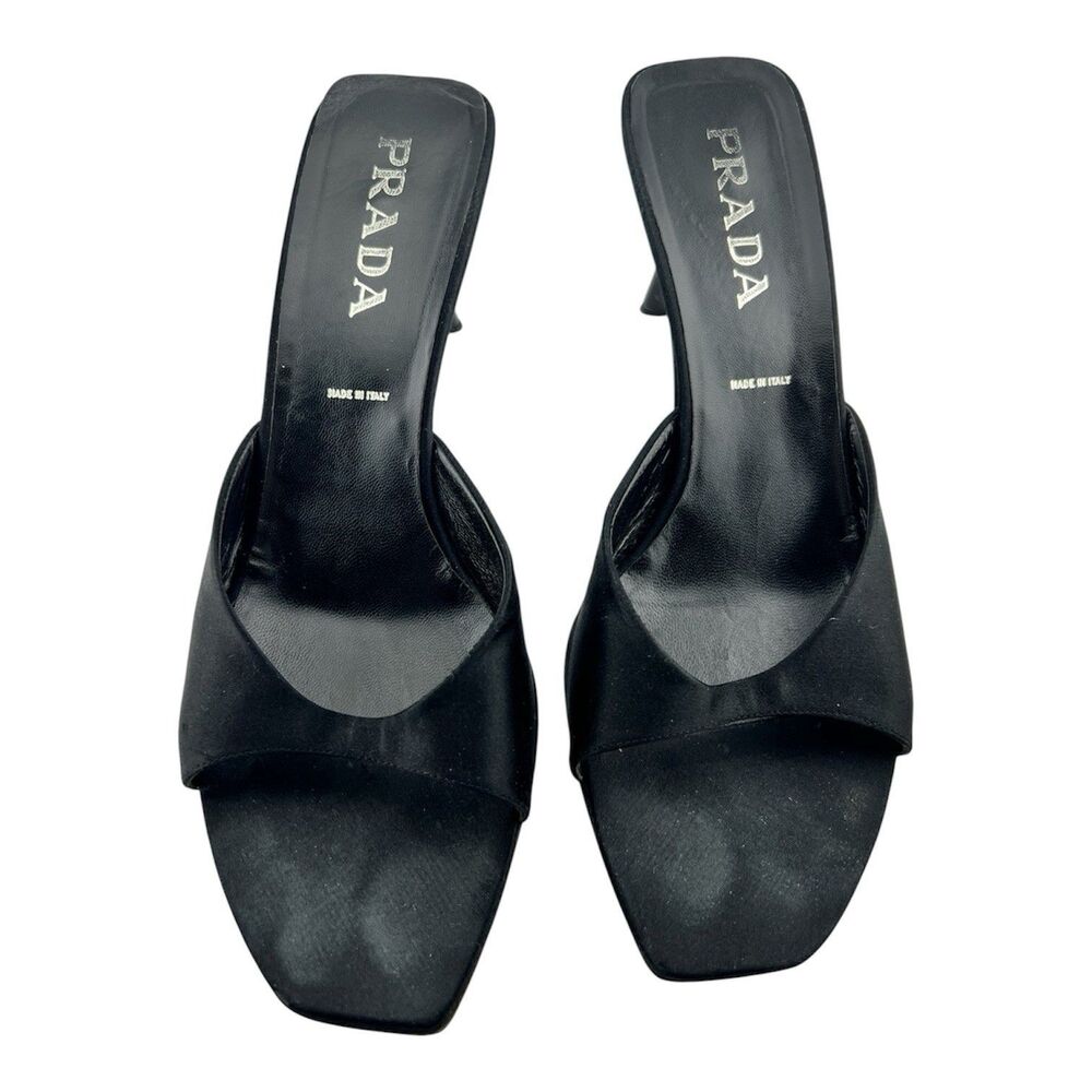 PRADA Vintage Tilted Heel Sandals Black Satin EU: 40 US: 10 Sandal Unique Find - Picture 2 of 11